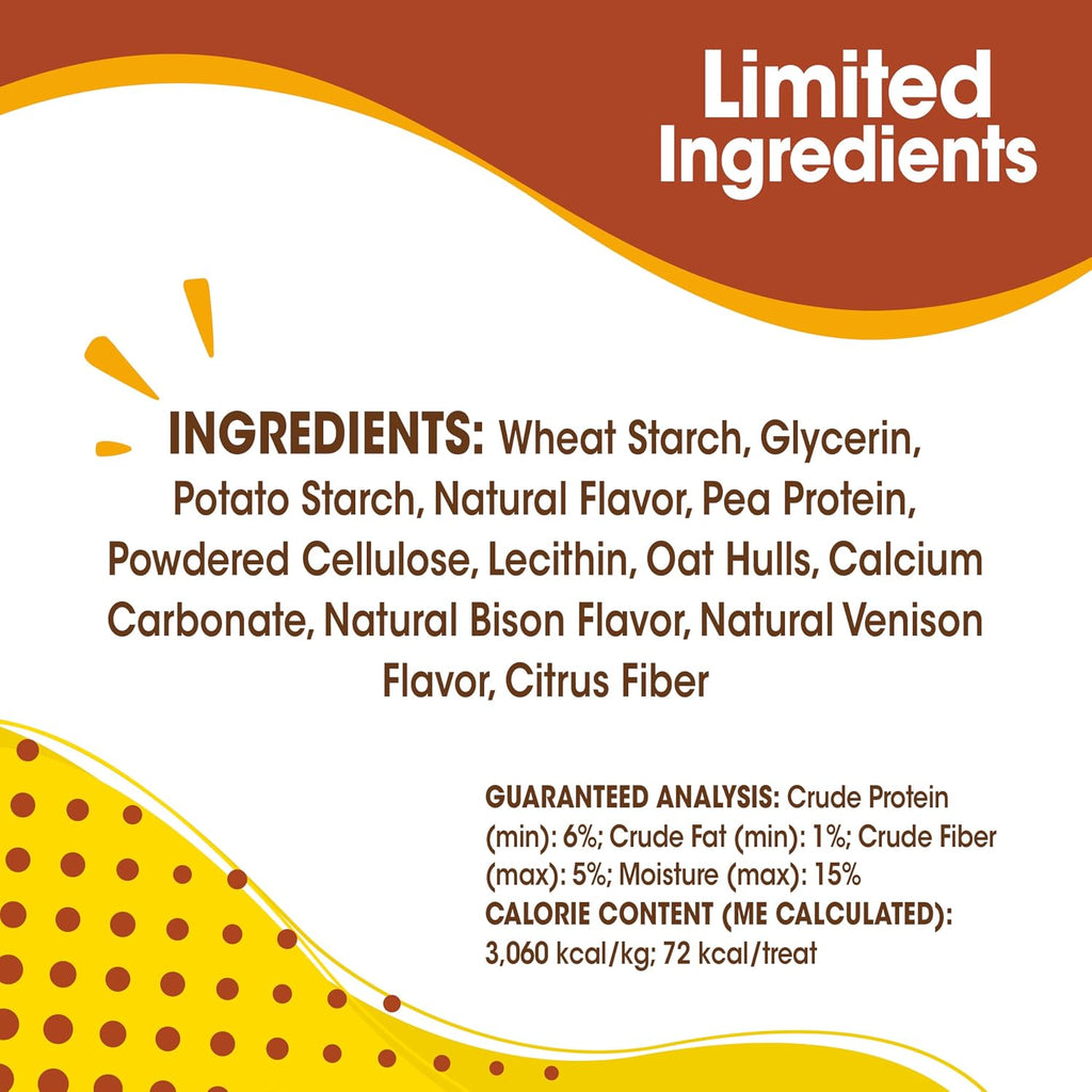 Nylabone edible rawhide free dog treats back of packaging with ingredients list