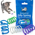 BounceCats Silly Spring Cat Toy front view packaging of four colorful interactive plastic coils.