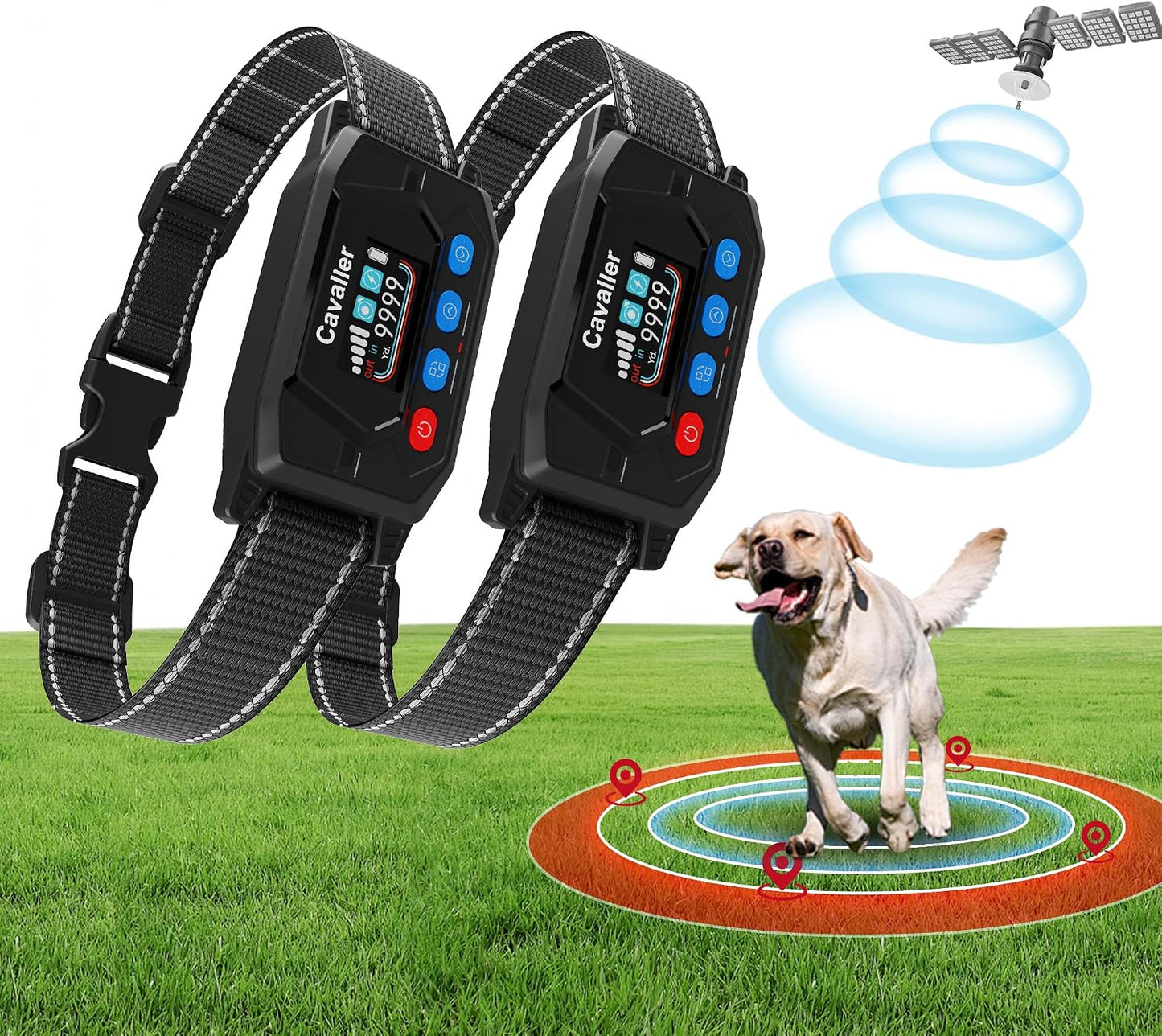 Advanced wire free electric pet containment fence transmitter layout setup diagram.