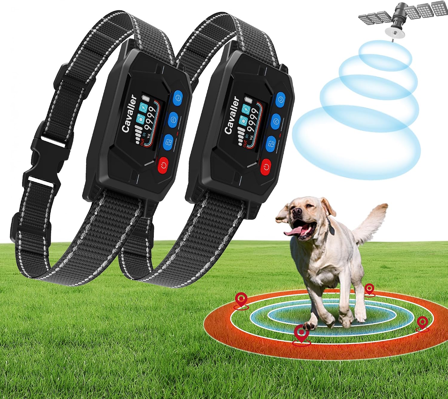 Advanced wire free electric pet containment fence transmitter layout setup diagram.