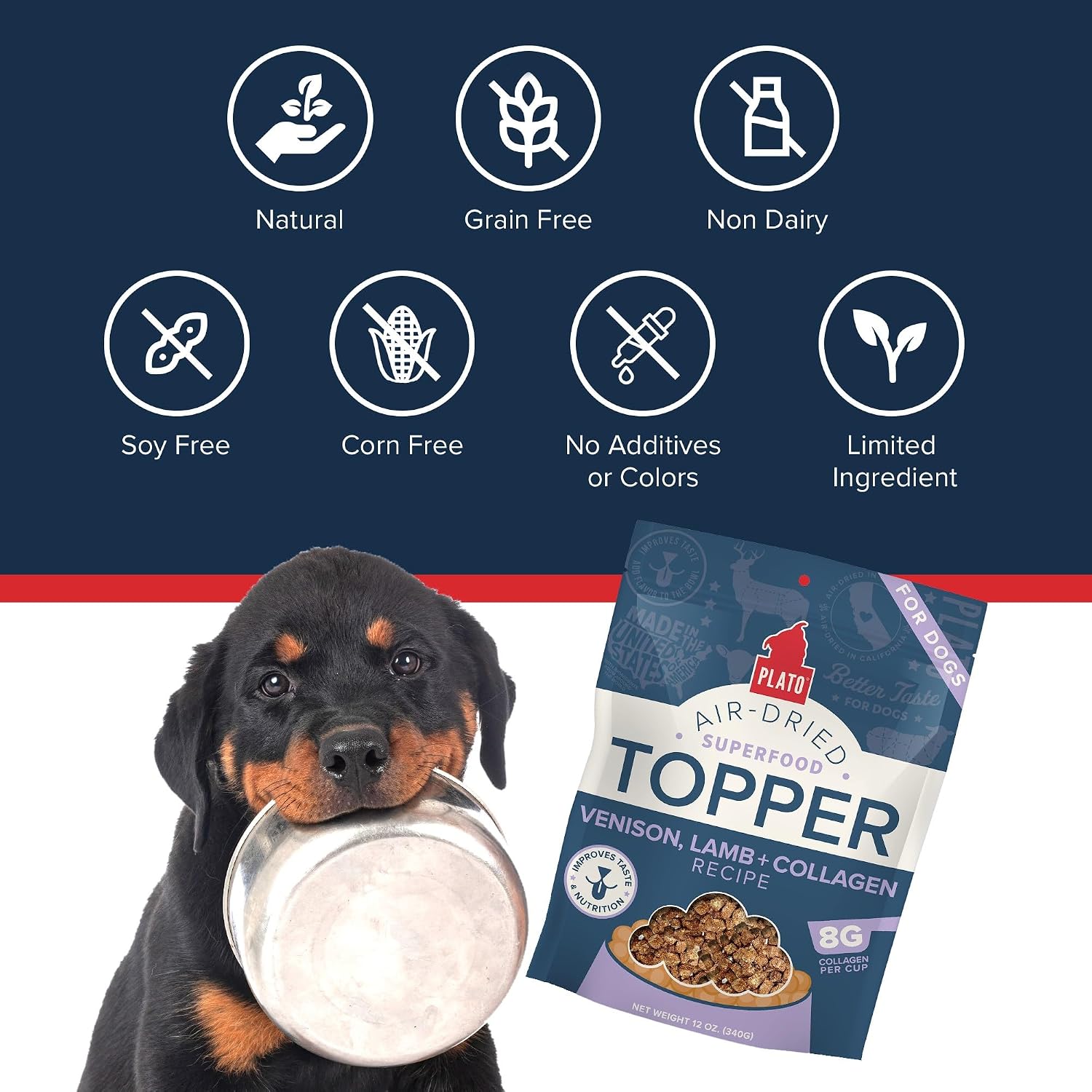 Plato air dried superfood topper bag sitting on kitchen counter