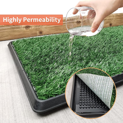 Small puppy using Pick For Life artificial grass potty tray