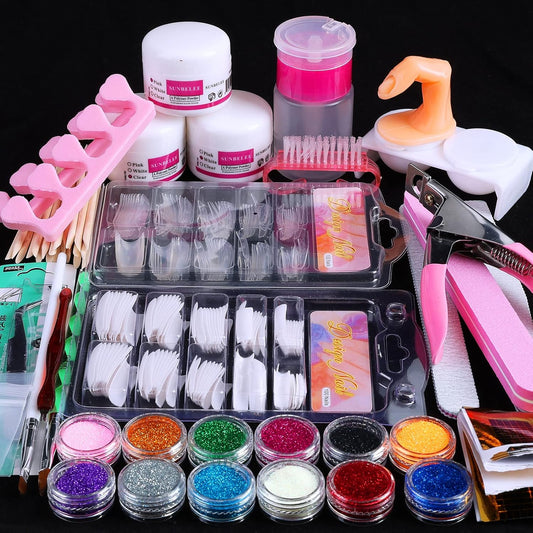 Sunbelee professional acrylic nail kit front view with powders