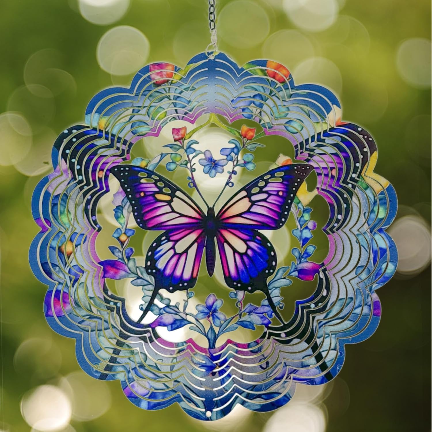 Eandisom Butterfly 3D Wind Spinner front view in a garden