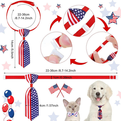 Side view of pre tied patriotic pet necktie collar highlighting the adjustable strap mechanism.