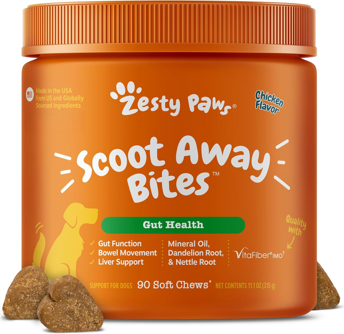 Zesty Paws Scoot Away Soft Chews front view for dog digestive health