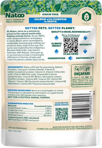 Premium grain free dog food mixer pouch back label showing nutritional benefits and instructions.