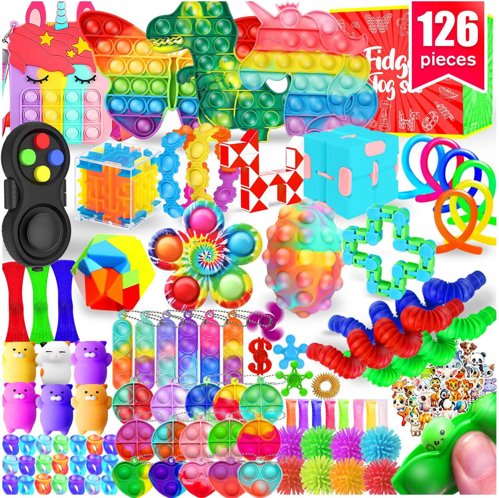 Liam and Ava 126 piece sensory fidget toy set front view
