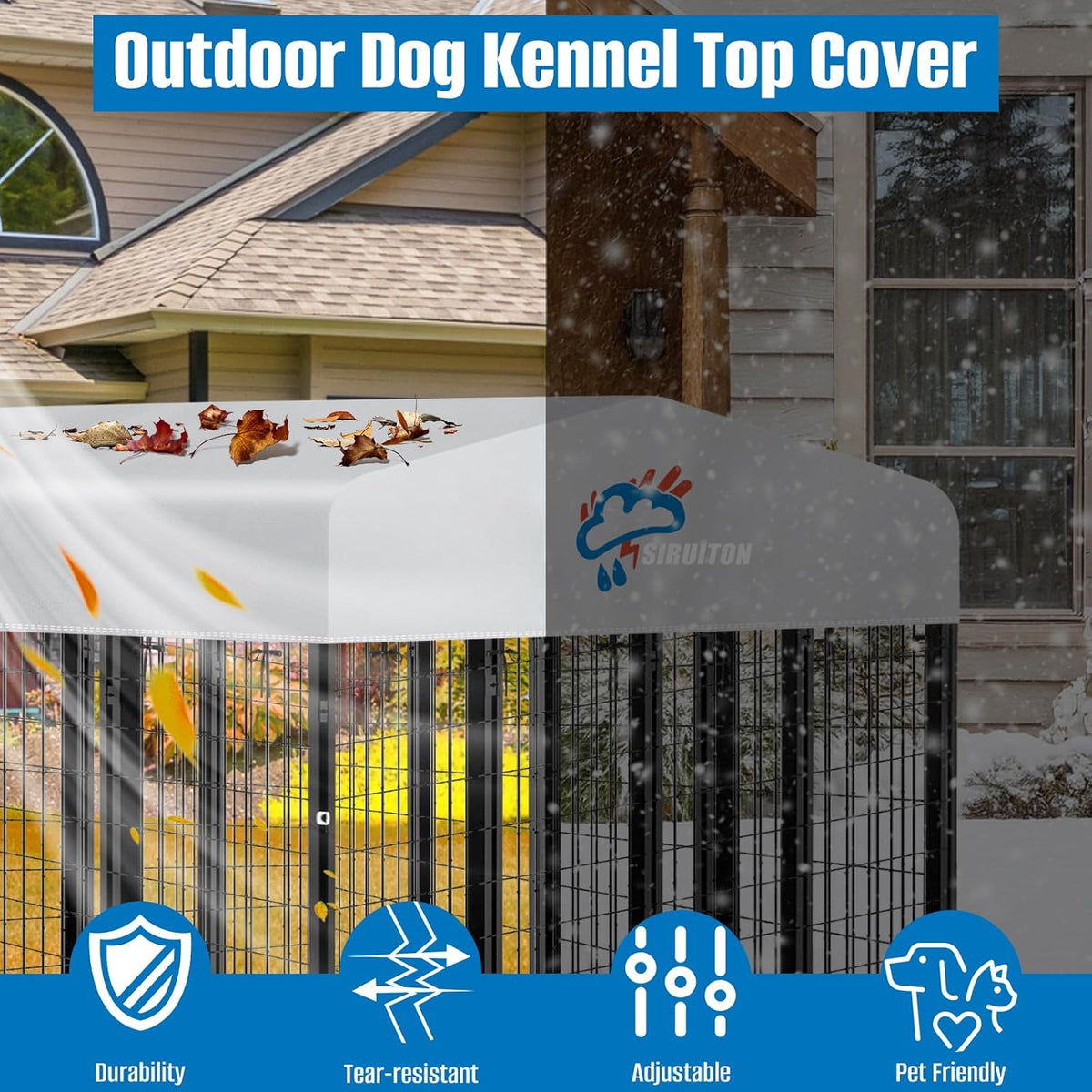 Foldable outdoor pet run roof protector showing compact storage capability