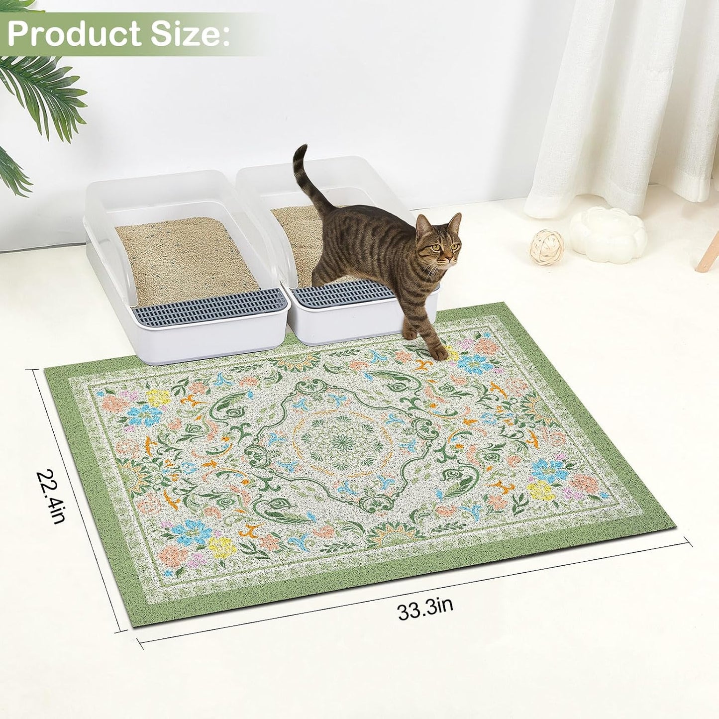 Glittme waterproof kitty litter box mat showing the non slip backing on the floor