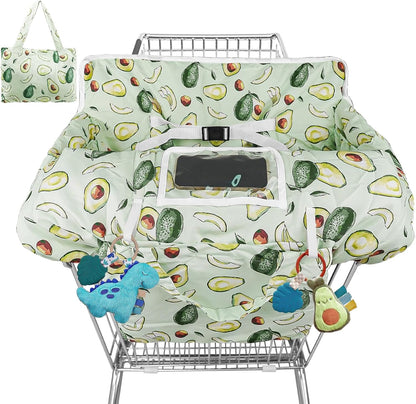 Wruzbxcn shopping cart cover for baby front view showing green avocado print.