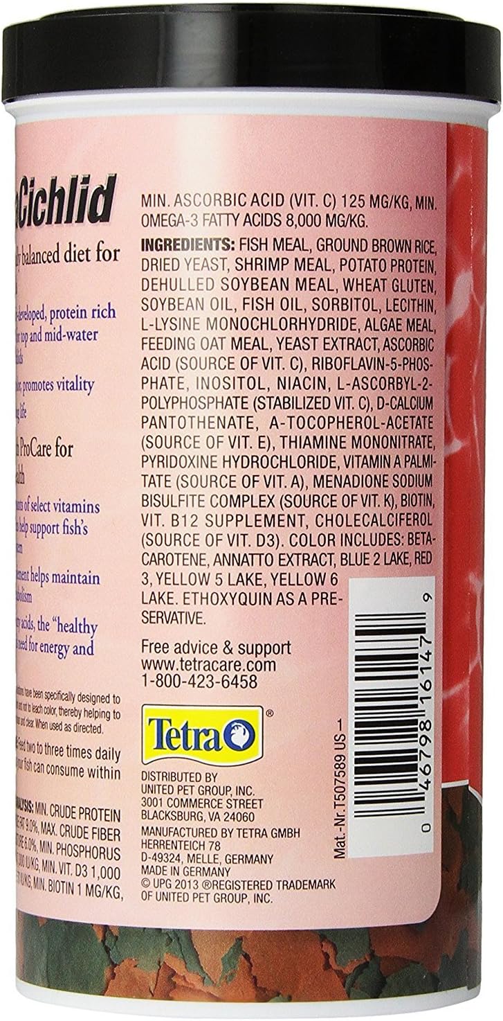 Tetra clear water advanced formula cichlid flakes nutritional label