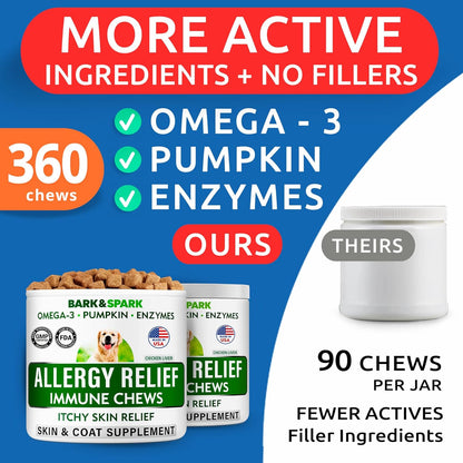 Omega 3 fish oil dog supplement chews for seasonal allergy and skin hot spot relief