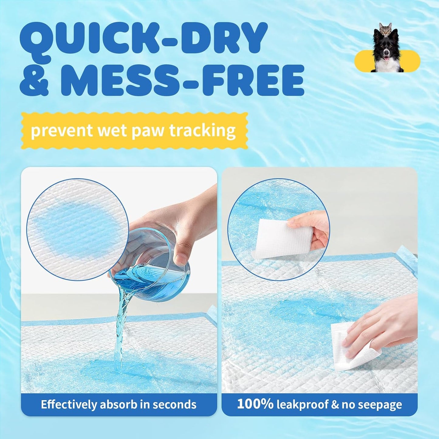 Powools leak proof dog potty pads displaying the blue plastic backing.