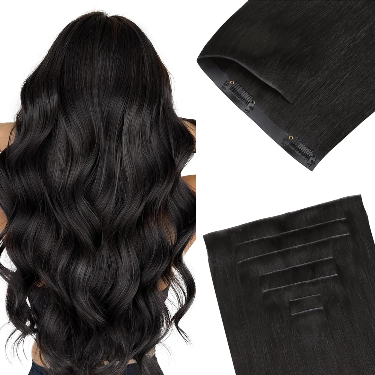 GOO GOO Invisi Edge Clip In Hair Extensions front view showing seamless polyurethane weft packaging