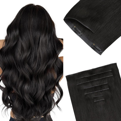 GOO GOO Invisi Edge Clip In Hair Extensions front view showing seamless polyurethane weft packaging