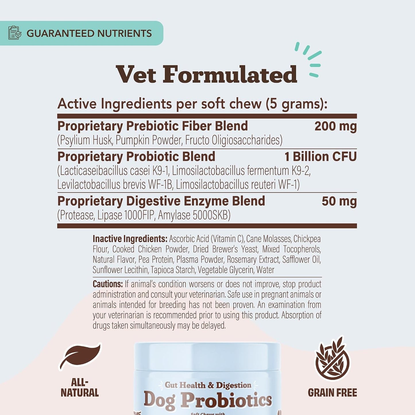 Dog probiotic chews with one billion CFUs and prebiotics for pet wellness