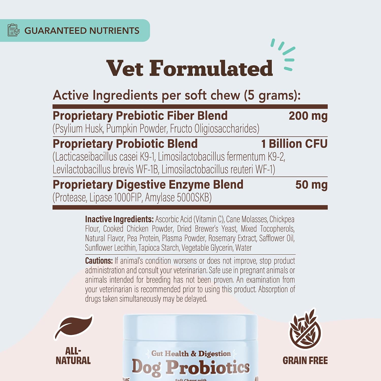 Dog probiotic chews with one billion CFUs and prebiotics for pet wellness