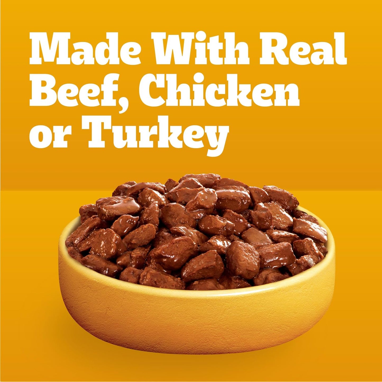 Bowl filled with Pedigree high protein wet dog food with real meat pieces