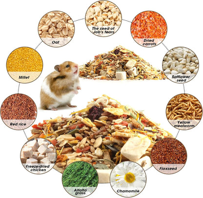 Side profile of Abizoo hamster treat packaging illustrating the premium vitamin rich blend.