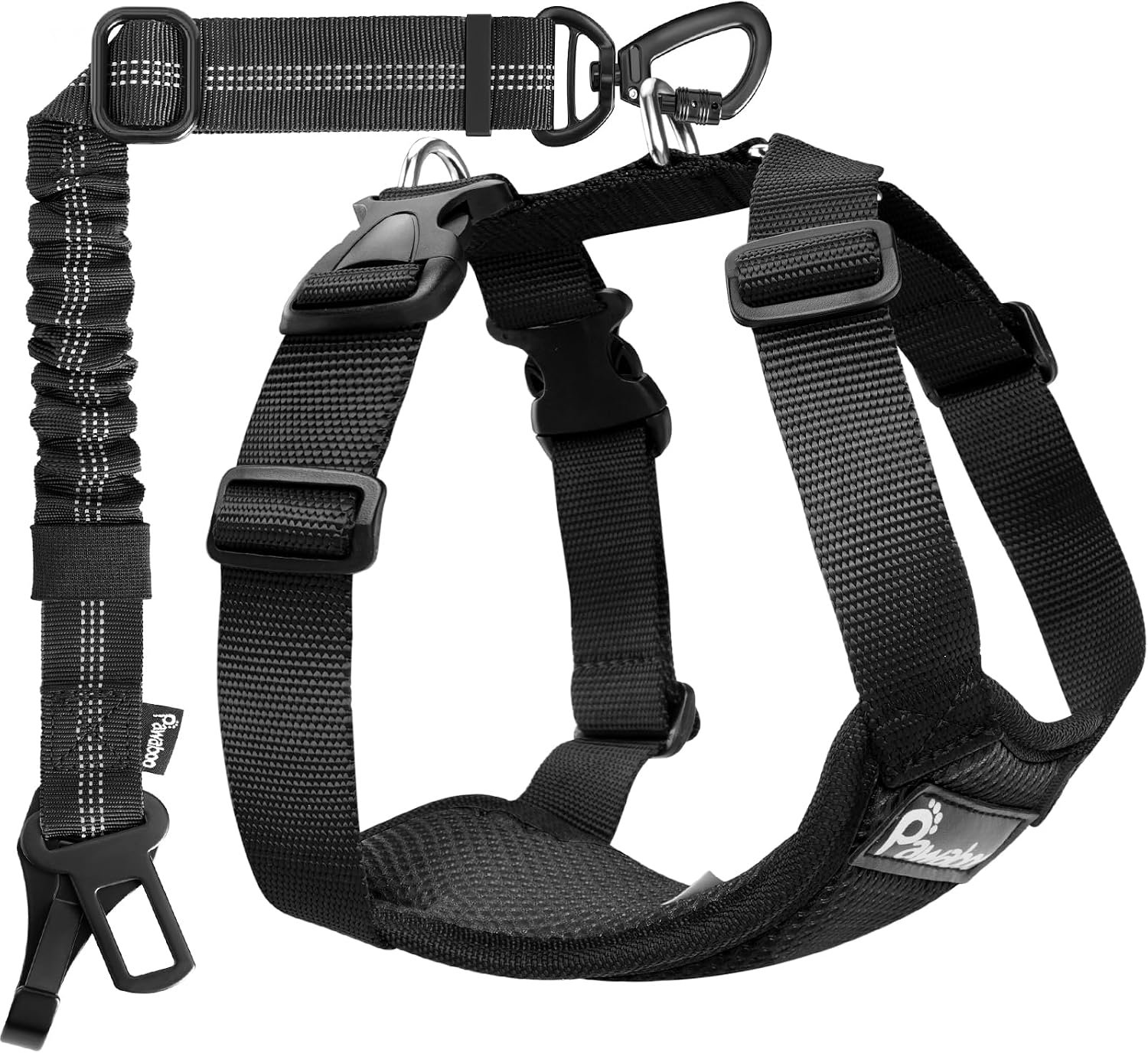 Pawaboo dog seat belt harness front view black