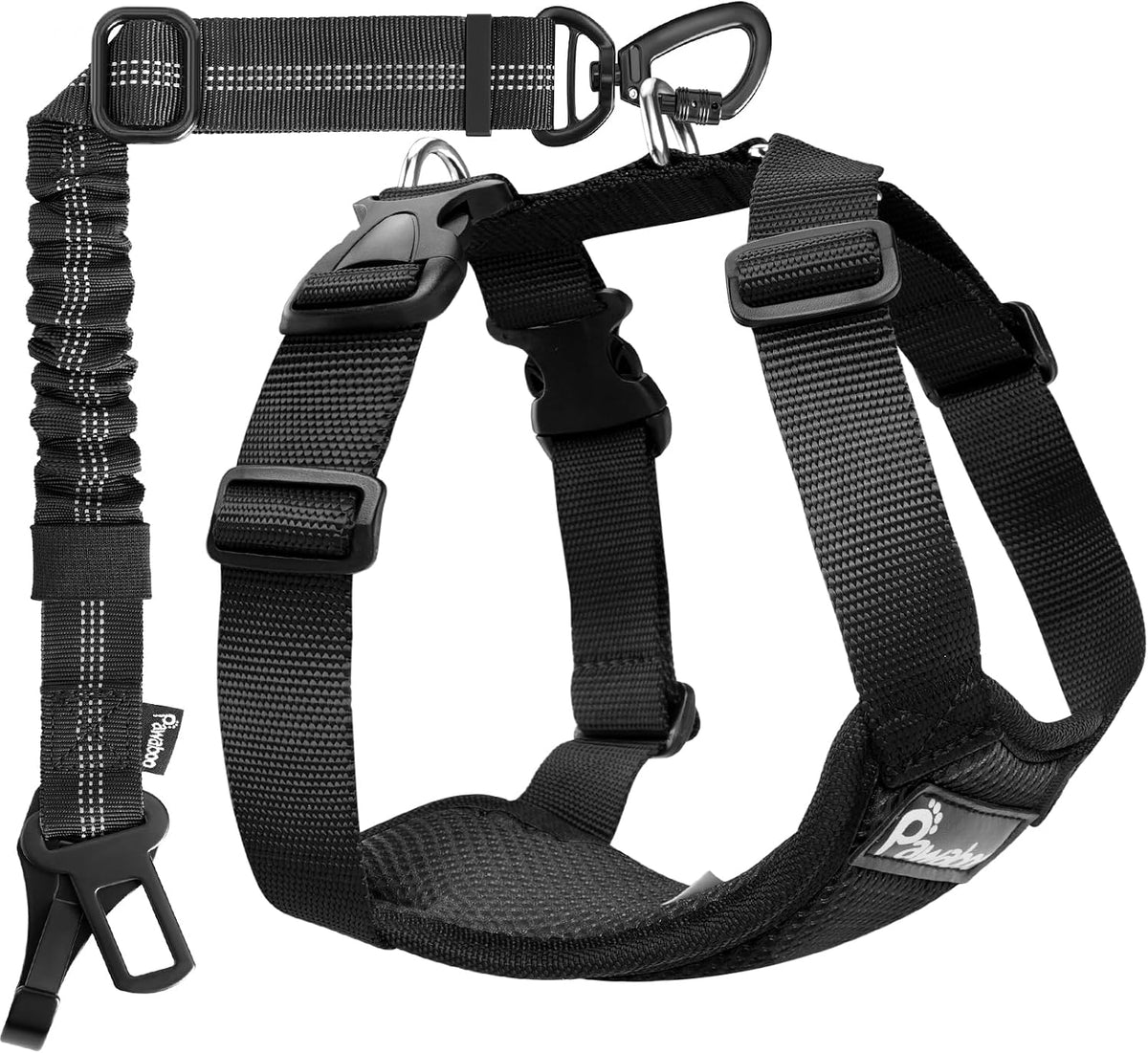 Pawaboo dog seat belt harness front view black