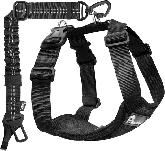 Pawaboo dog seat belt harness front view black