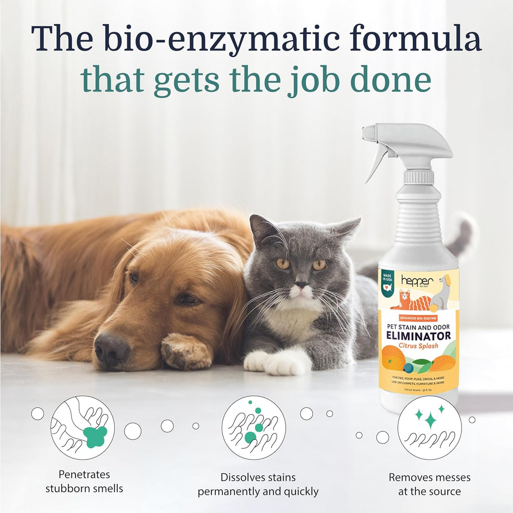 Hepper 32 fluid ounce pet mess spray bottle label details