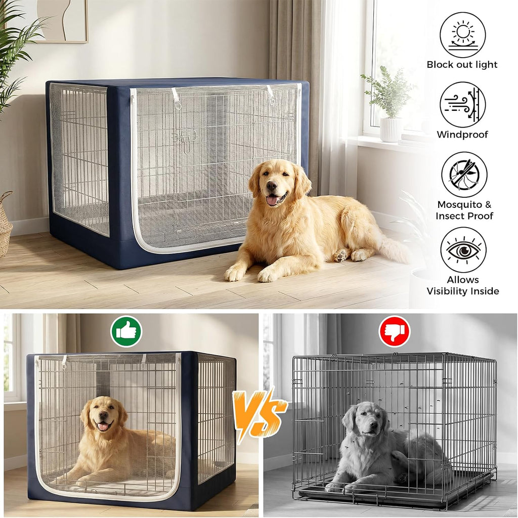 Incycall forty two inch dog cage cover with front zipper panel fully closed