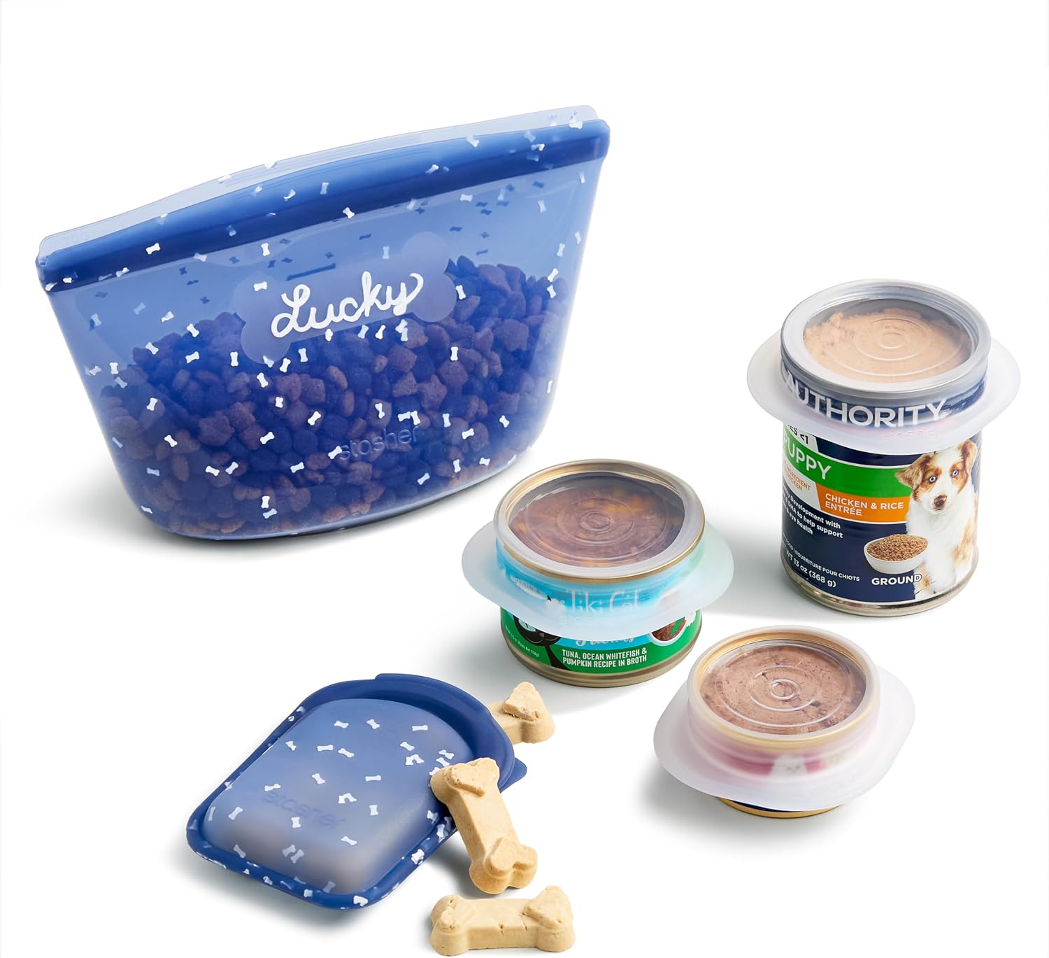Stasher Pet Reusable Puppy Essentials Dog Food Can Lids, Cat Food Lids for Cans, Airtight Seal, Dog Travel Accessories, Food Grade Silicone Stretch Lids, Freezer & Dishwasher Safe, 3-Pack - Image 9