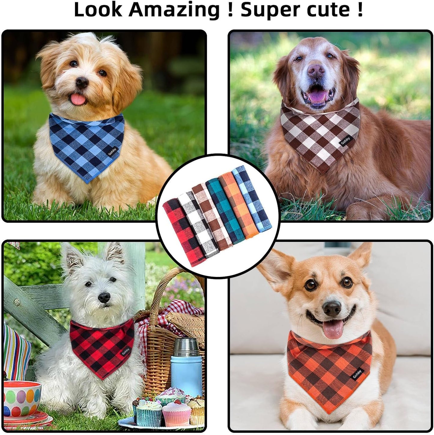 Gofshy machine washable blue and black puppy neckwear being folded diagonally