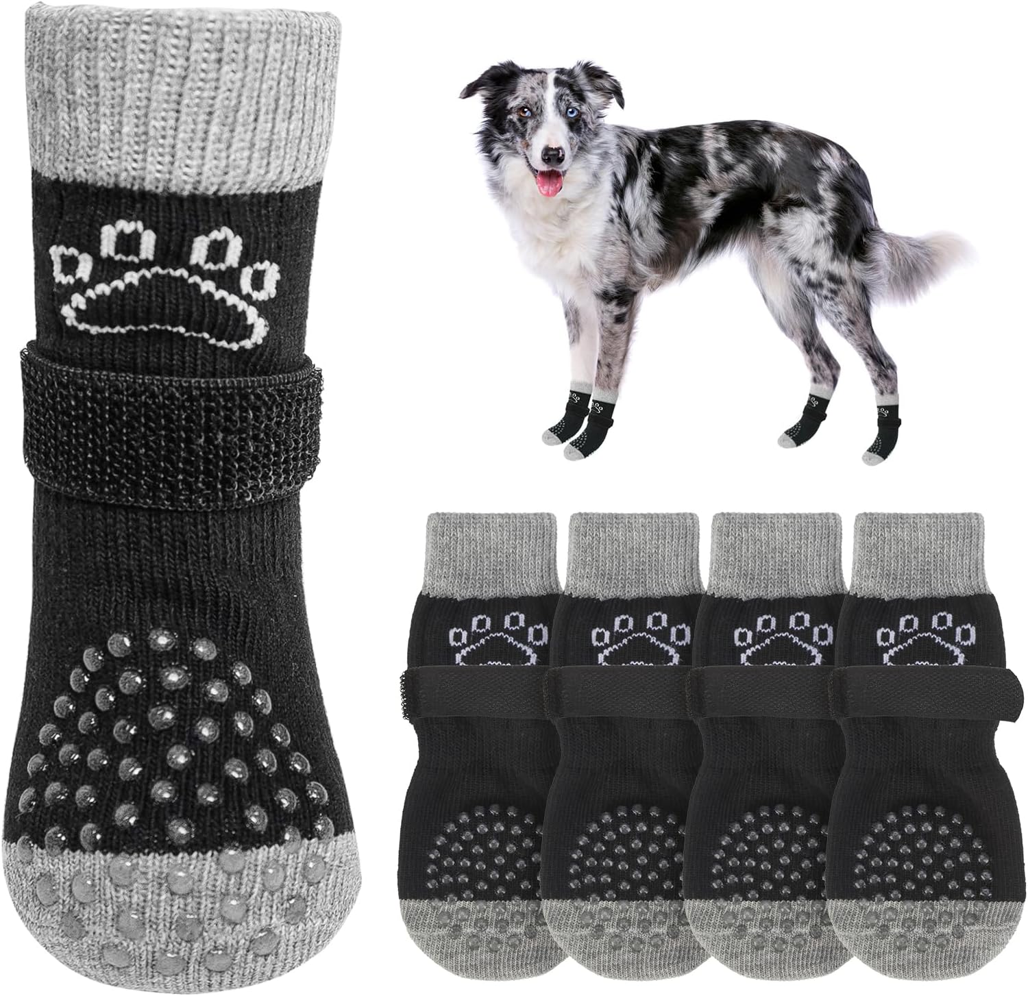 SCENEREAL Dog Socks to Prevent Licking Paws for Hot/Cold Pavement Anti Slip, Dog Shoes for Hardwood Floors, Dog Boots & Paw Protectors with Grippers for Small Medium Large Senior Dogs - Image 14
