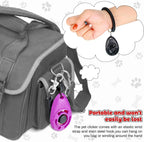 Frienda pet clicker with keychain ring attached to a bag for easy access.