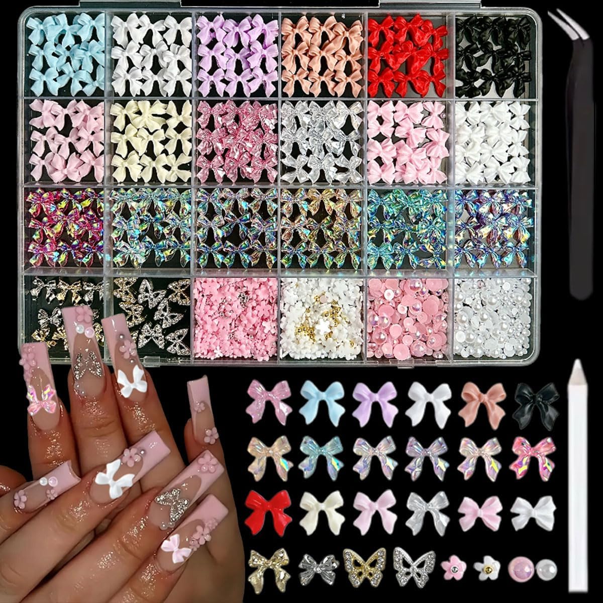 Bana Art Bow Nail Charms and Gems Kit front view of storage box