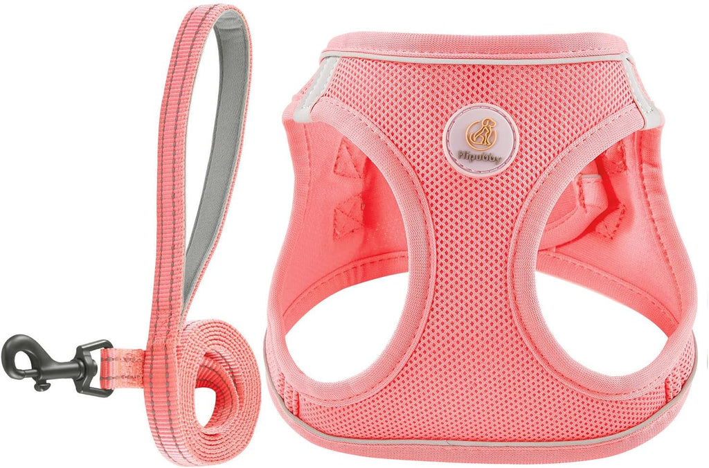 Hipubby dog harness and leash set front view pink mesh puppy vest