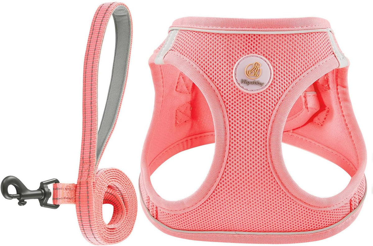 Hipubby dog harness and leash set front view pink mesh puppy vest