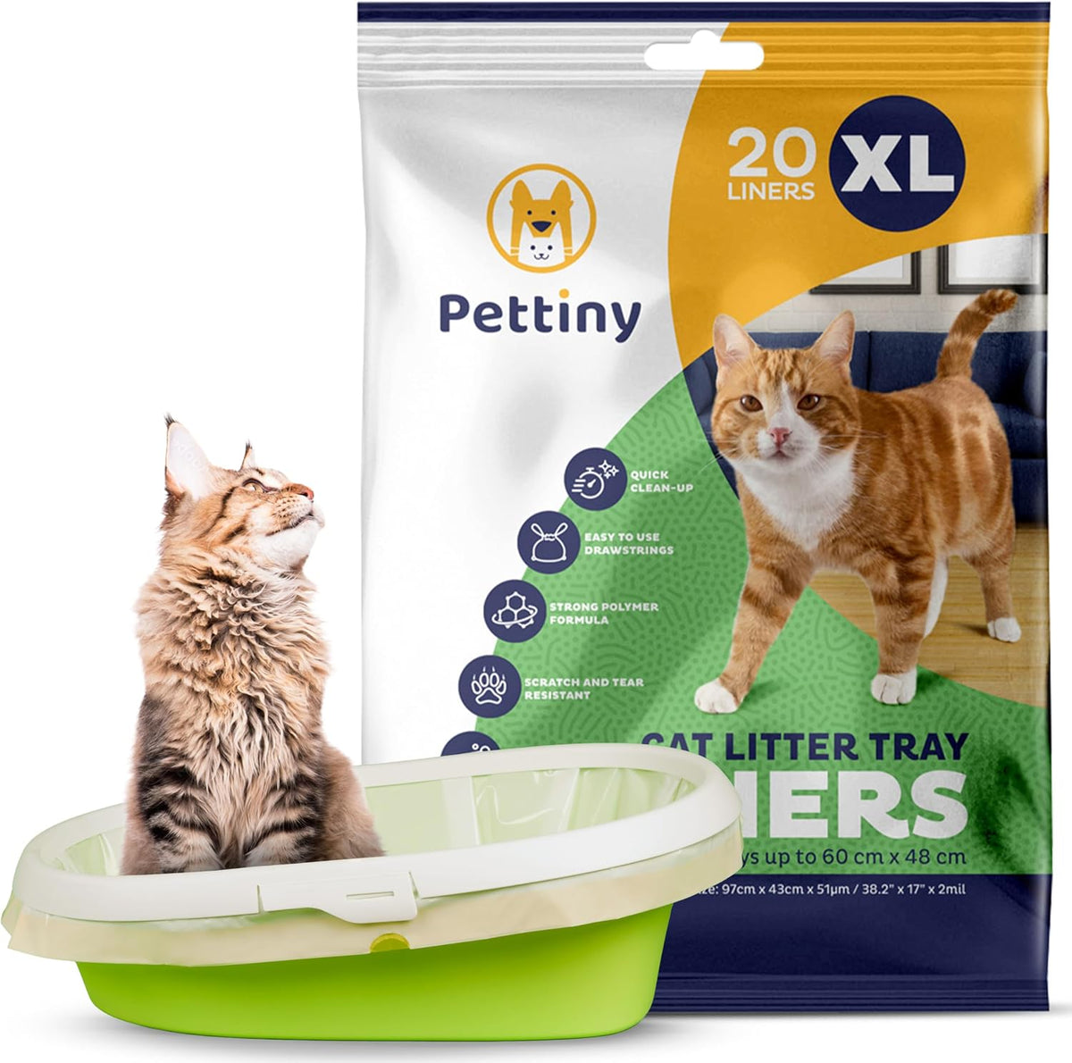 Pettiny 20 Cat Litter Box Liners with Drawstrings - Scratch Resistant Cat Litter Bags for a Medium and Large Litter Pan - Image 9