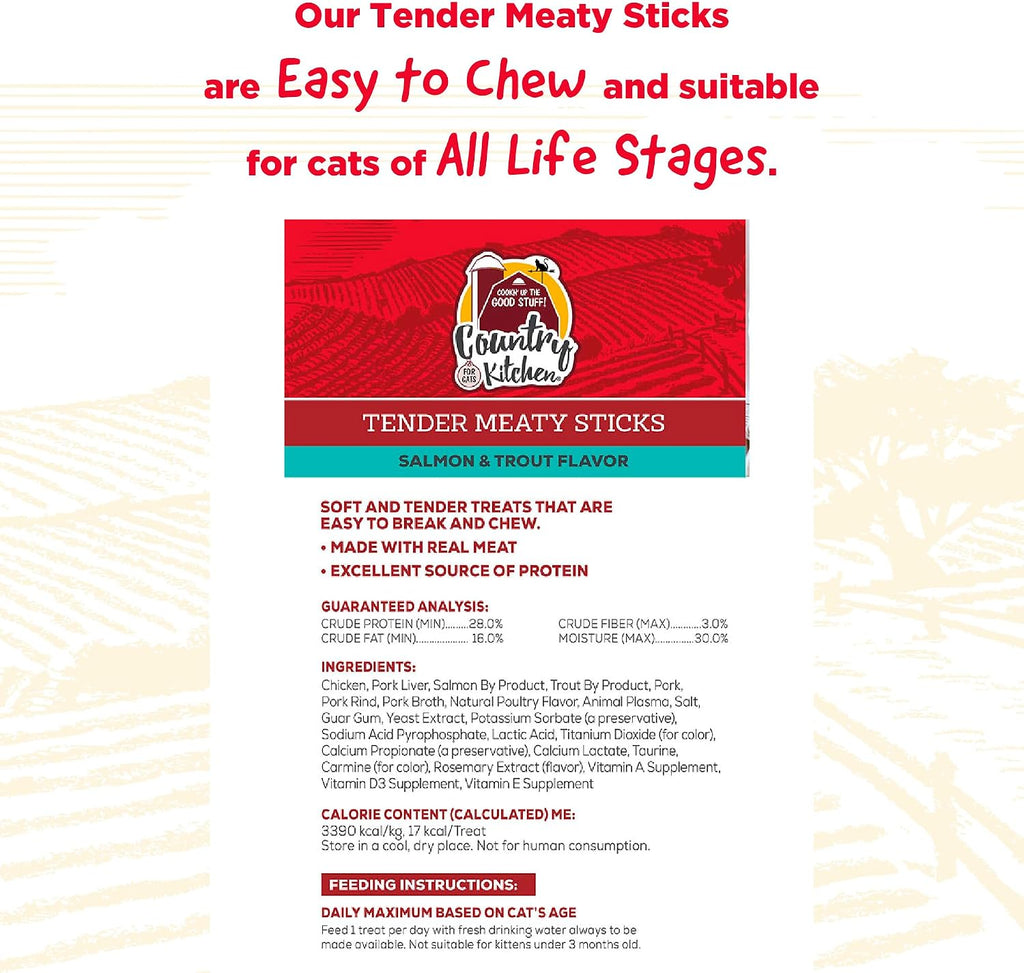 High protein salmon and trout flavored cat snack sticks