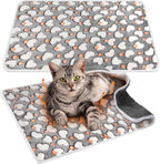 Clysee self heating cat pad front view with plush heart pattern on gray fabric