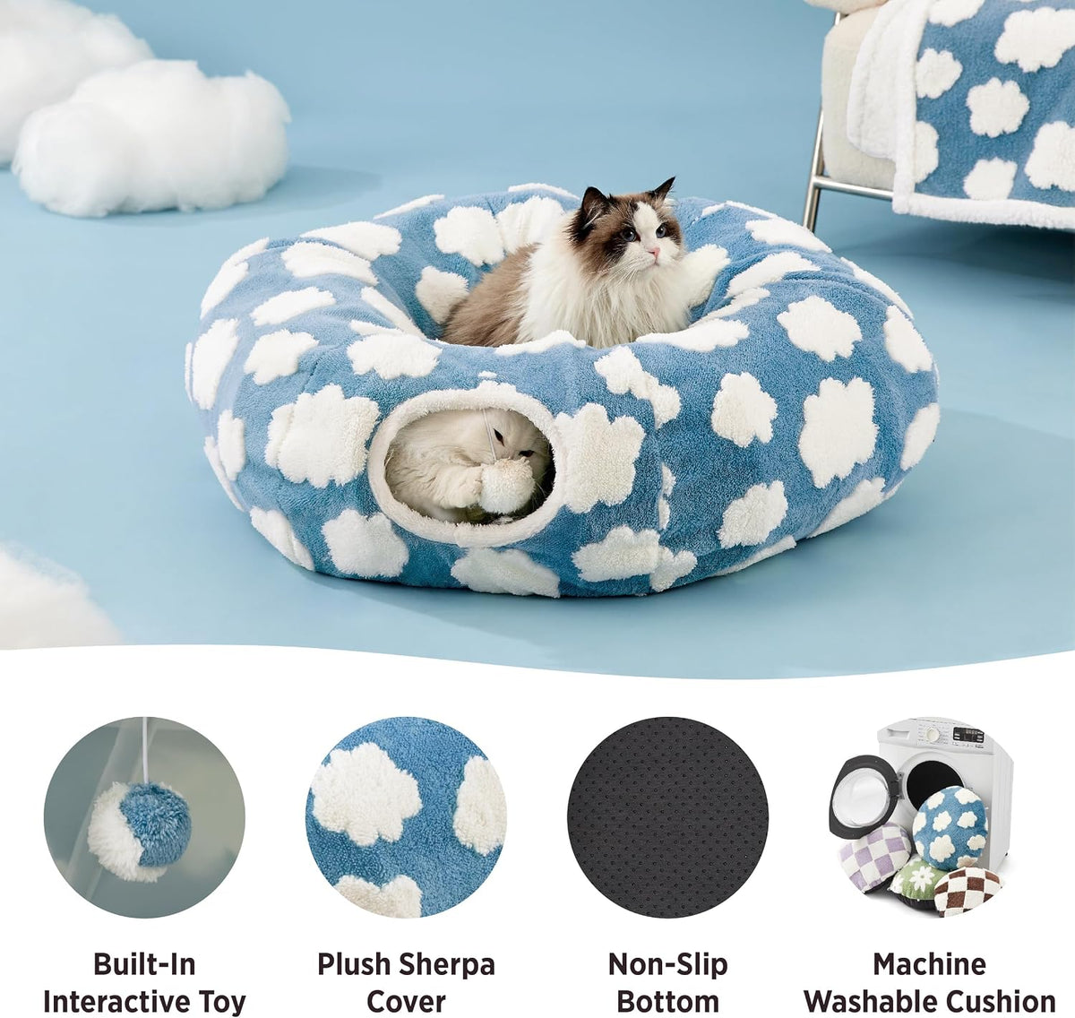 Plush jacquard shaggy sherpa fabric texture closeup on pet bed