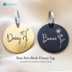 Twenty&Sixty custom round dog tag in polished black stainless steel showcasing detailed floral etchings