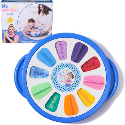 Ms. Rachel Official Spin Along Learning Wheel front view showing colorful interactive panels