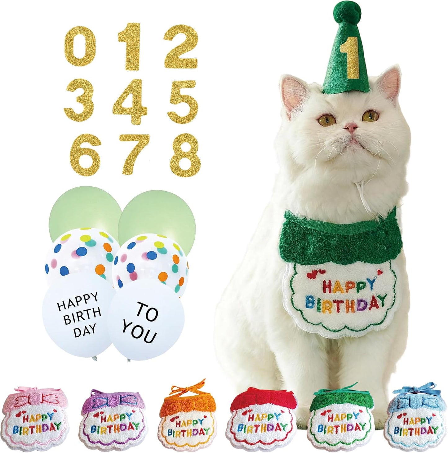 Reusable Cat Birthday Decorations Set - Adjustable Cat Birthday Hat & Bandana with Age Numbers | Kitty Celebration Kit for Memorable MilestonesBlue - Image 11