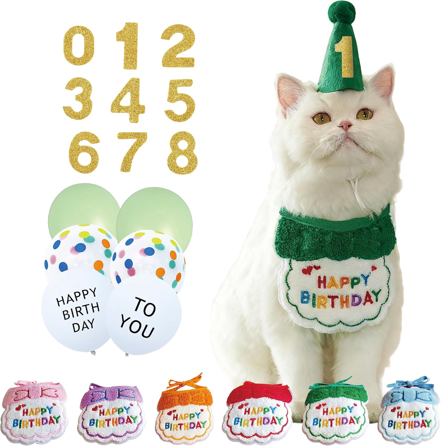Reusable Cat Birthday Decorations Set - Adjustable Cat Birthday Hat & Bandana with Age Numbers | Kitty Celebration Kit for Memorable MilestonesBlue - Image 11