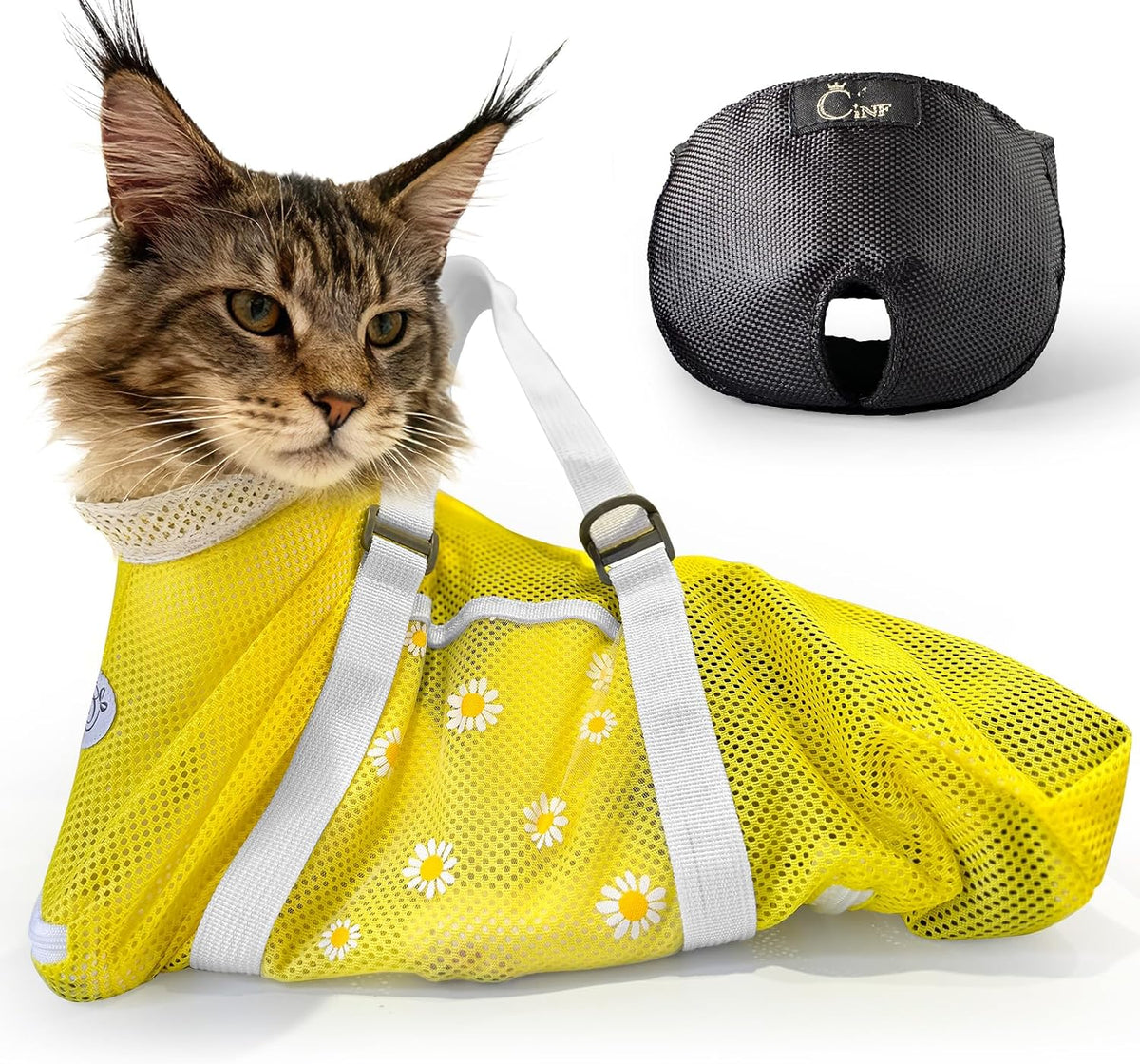 Cinf Cat Bathing Bag(Free Muzzle) Breathable Mesh Anti Scratch Adjustable Cat Grooming Bag for Nail Trimming, Bathing Soft Cat Washing Bag(Light Blue) M - Image 14