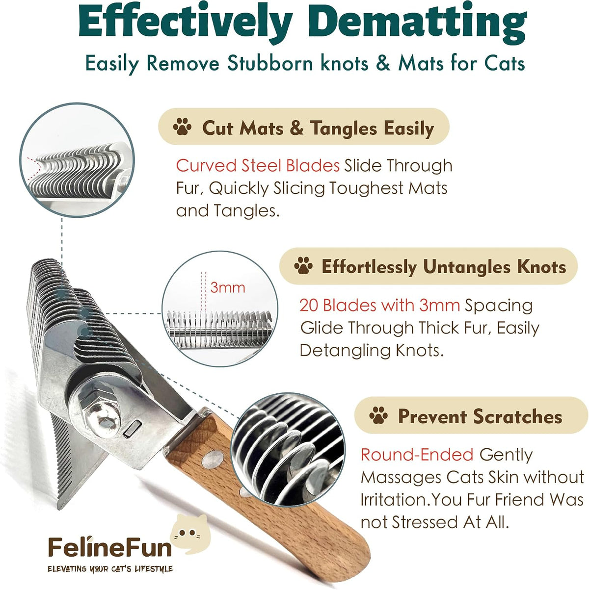 FelineFun dual sided pet grooming tool package contents displayed on a clean background