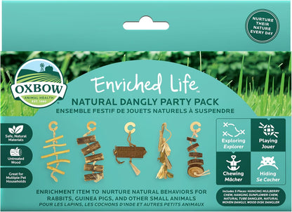 Oxbow Enriched Life Natural Dangly Party Pack front view showing five natural small animal chew toys.