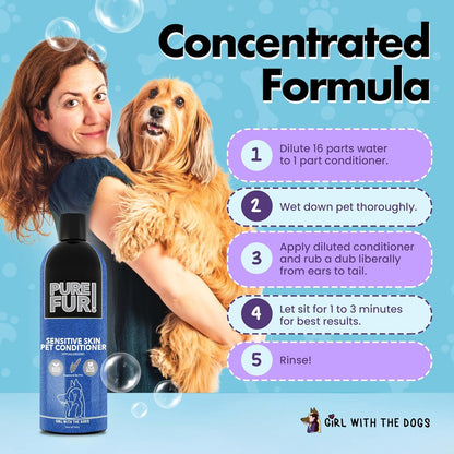 Soap free biodegradable puppy and kitten safe conditioner packaging.