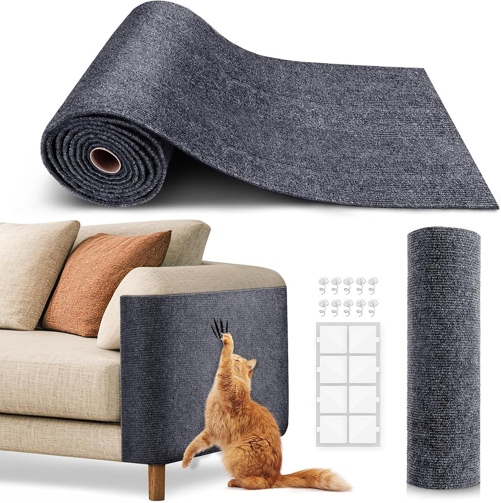 Vivoyan cat scratching mat front view showing dark gray trimmable self adhesive carpet roll.