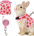 PUPTECK Bunny Rabbit Harness and Leash Set front view featuring pink mesh with strawberry pattern.